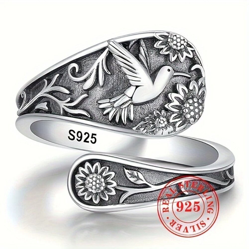 One Sterling 925 Silver Bohemian Ring, Adjustable Vintage Bohemian Ring